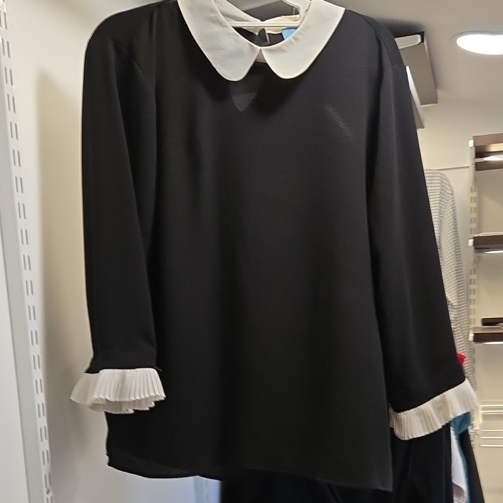 CeCe Black and White Blouse Elegant Top